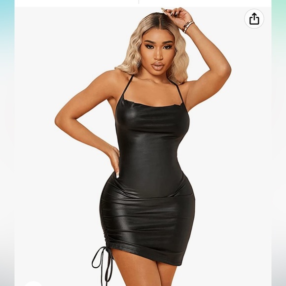 Women's Sleeveless Bodycon Tank Dress PU Leather Mini Dresses - Picture 1 of 5